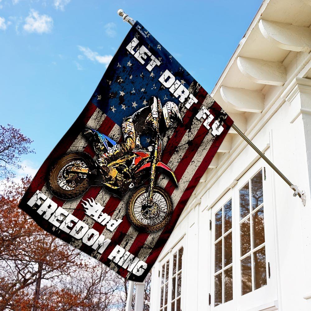 Motocross – Let Dirt Fly And Freedom Ring Flag Motocross – Let Dirt Fly And Freedom Ring Flag