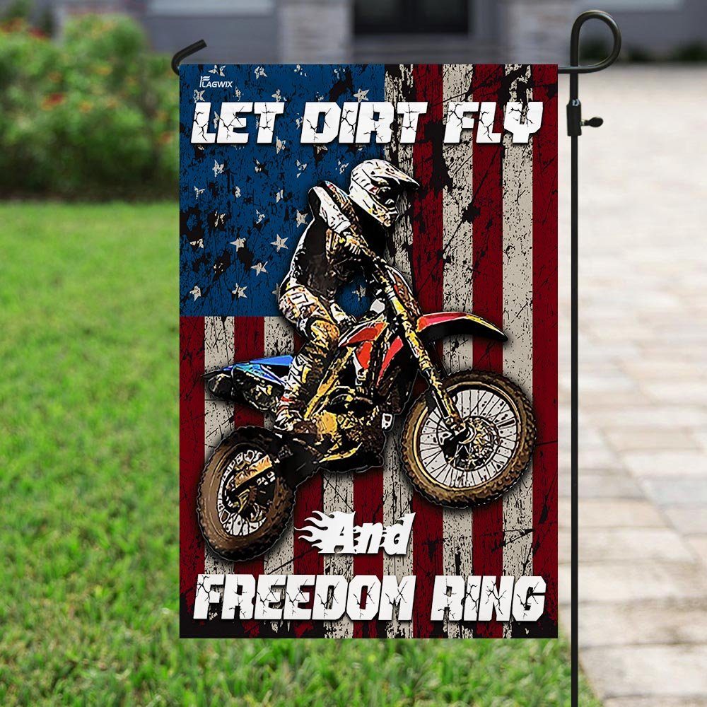 Motocross – Let Dirt Fly And Freedom Ring Flag Motocross – Let Dirt Fly And Freedom Ring Flag