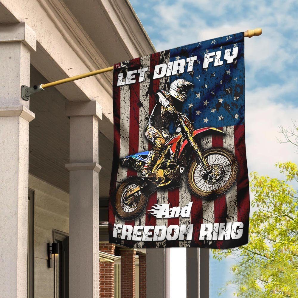 Motocross – Let Dirt Fly And Freedom Ring Flag Motocross – Let Dirt Fly And Freedom Ring Flag