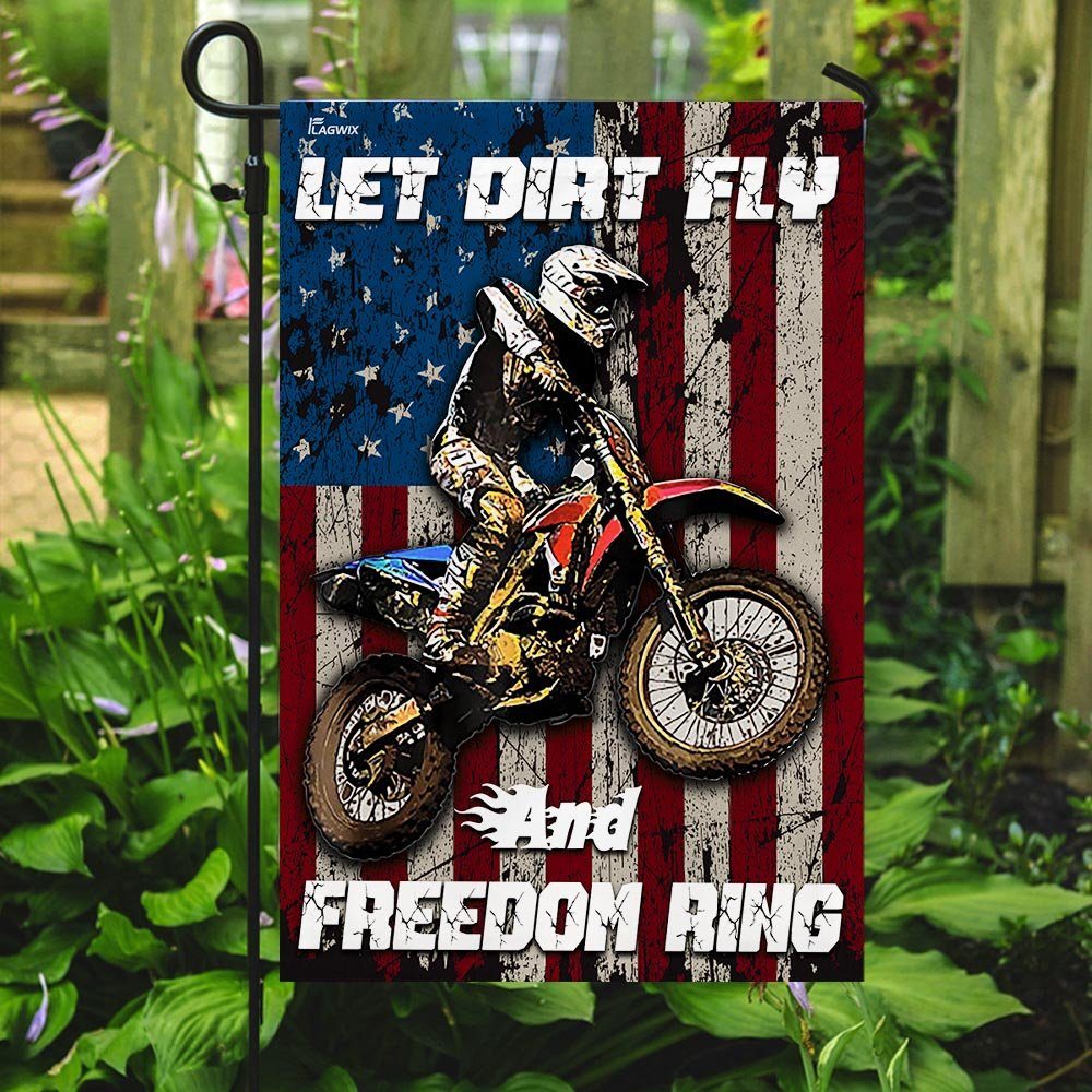 Motocross – Let Dirt Fly And Freedom Ring Flag Motocross – Let Dirt Fly And Freedom Ring Flag
