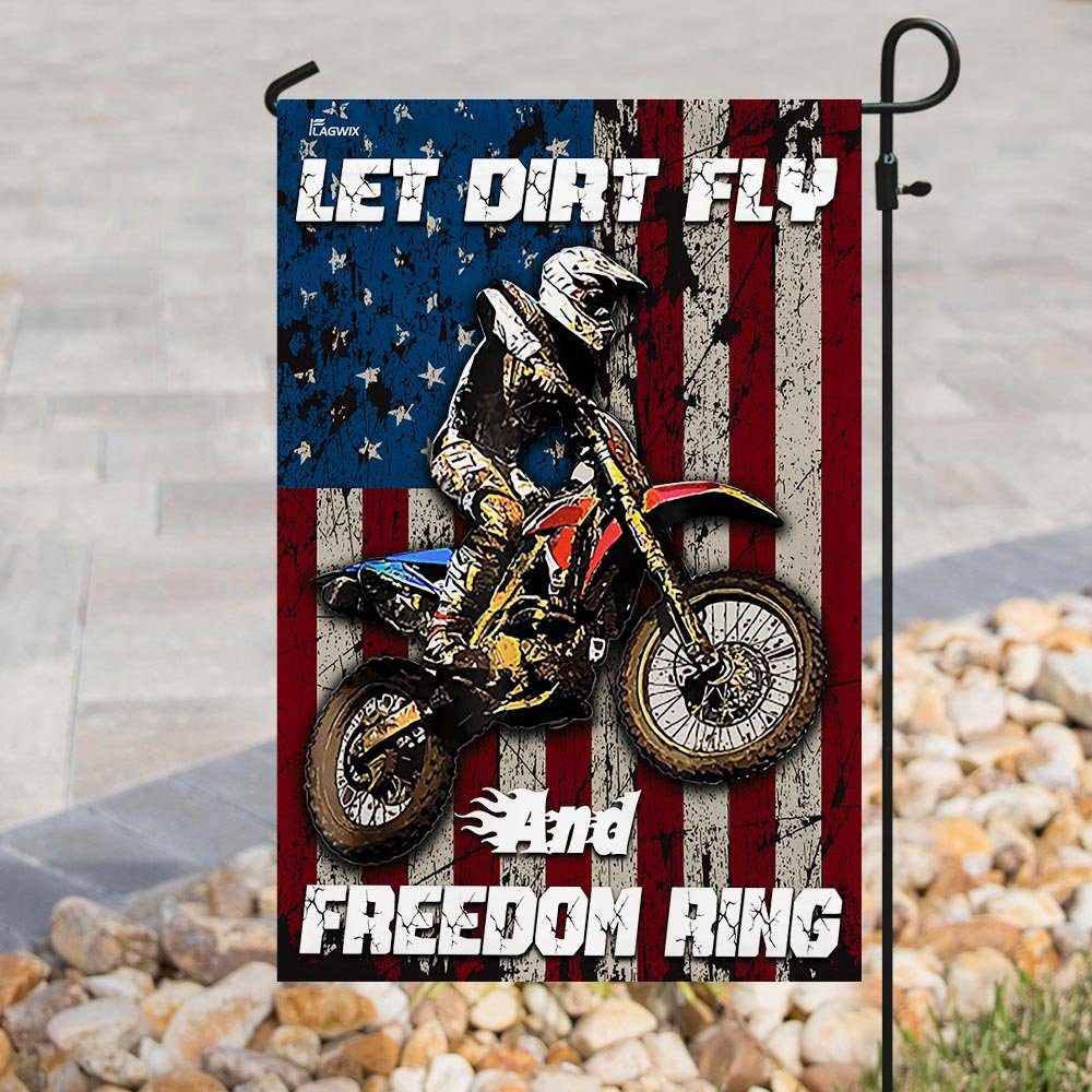 Motocross – Let Dirt Fly And Freedom Ring Flag Motocross – Let Dirt Fly And Freedom Ring Flag