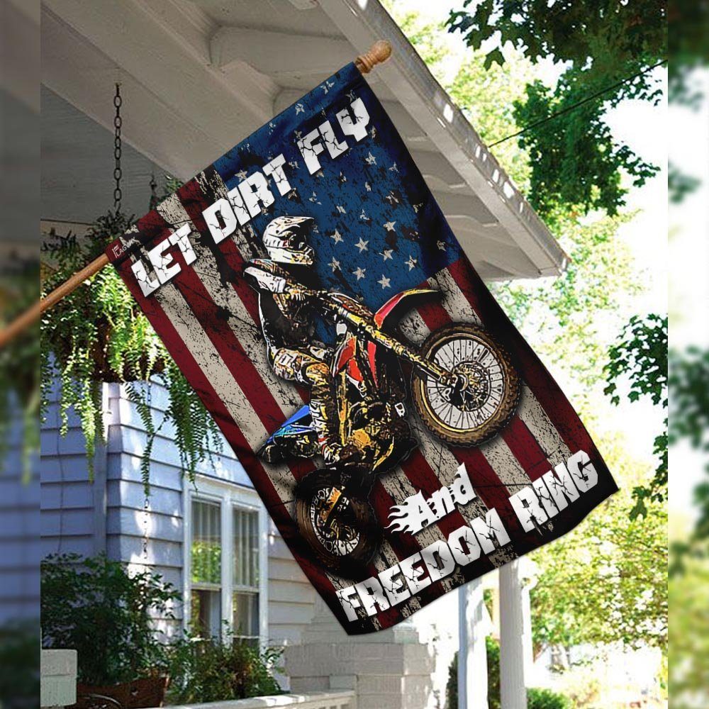 Motocross – Let Dirt Fly And Freedom Ring Flag Motocross – Let Dirt Fly And Freedom Ring Flag