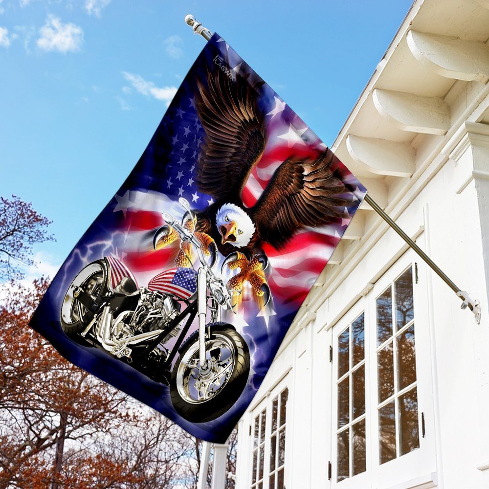 Motorcyle. Biker American Eagle Flag