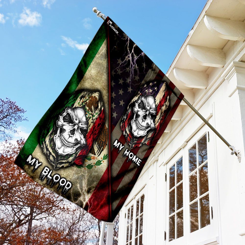 My Home My Blood Mexican American Skull Flag