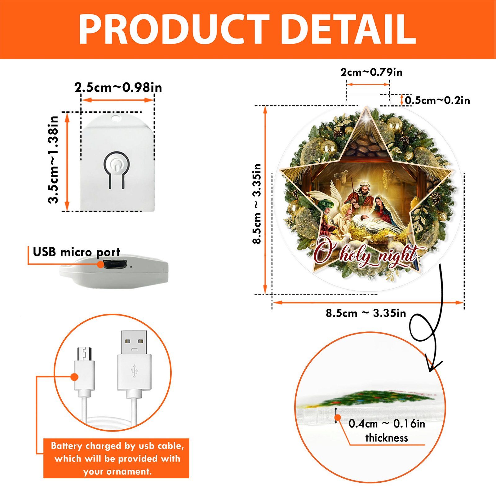 Nativity Of Jesus – Christian Christmas Ornaments – Family Religious Gifts – Christian Decorations For Home, Religious Decor – Christian Friend Christmas Ornaments Gifts, Led Ornament BNN578O