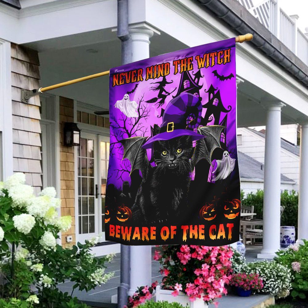 Never Mind The Witch Beware Of The Cat Halloween Flag