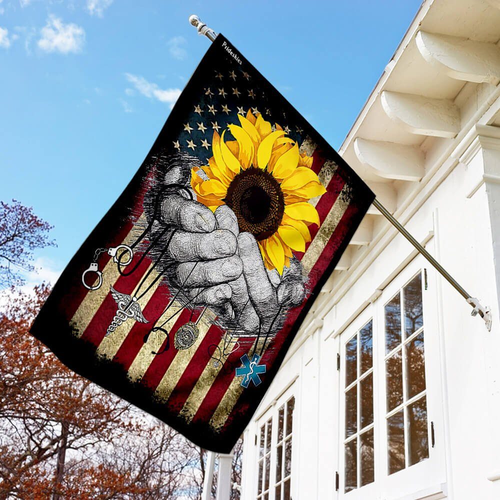 No One Fights Alone Firefighter Nurse Police EMS Flag