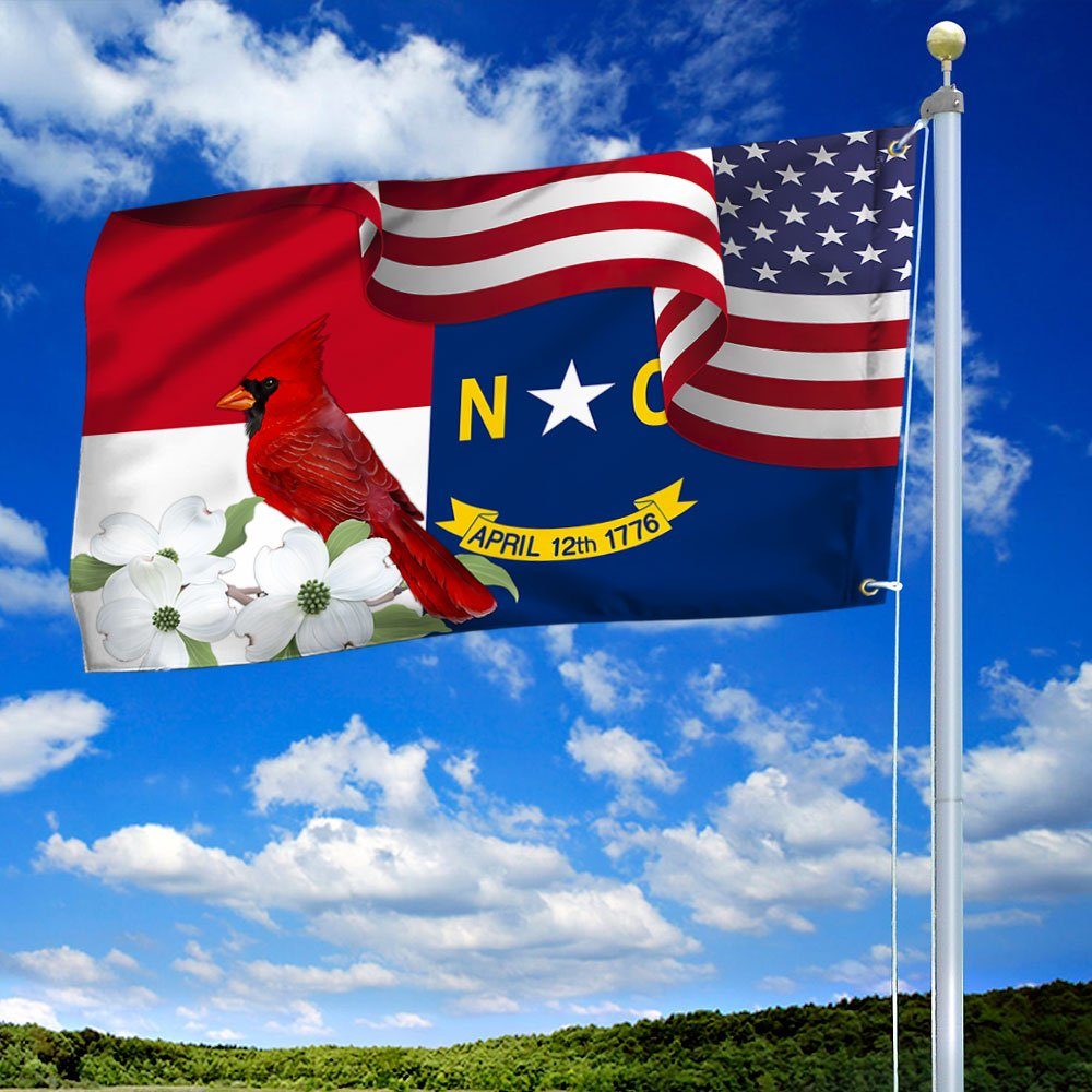 North Carolina State Cardinal and Dogwood Flower Grommet Flag MLN1141GFv4