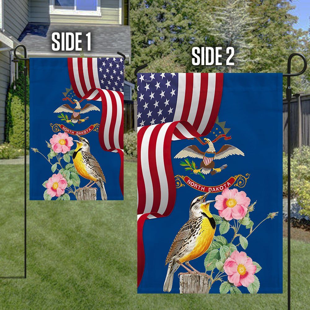 North Dakota Meadowlark Bird and Prairie Rose Flower Flag MLN1141Fv9