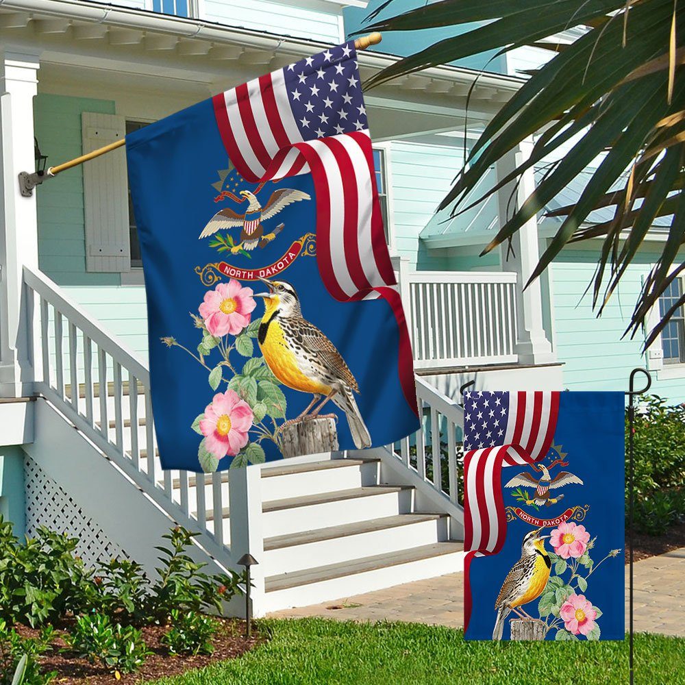 North Dakota Meadowlark Bird and Prairie Rose Flower Flag MLN1141Fv9