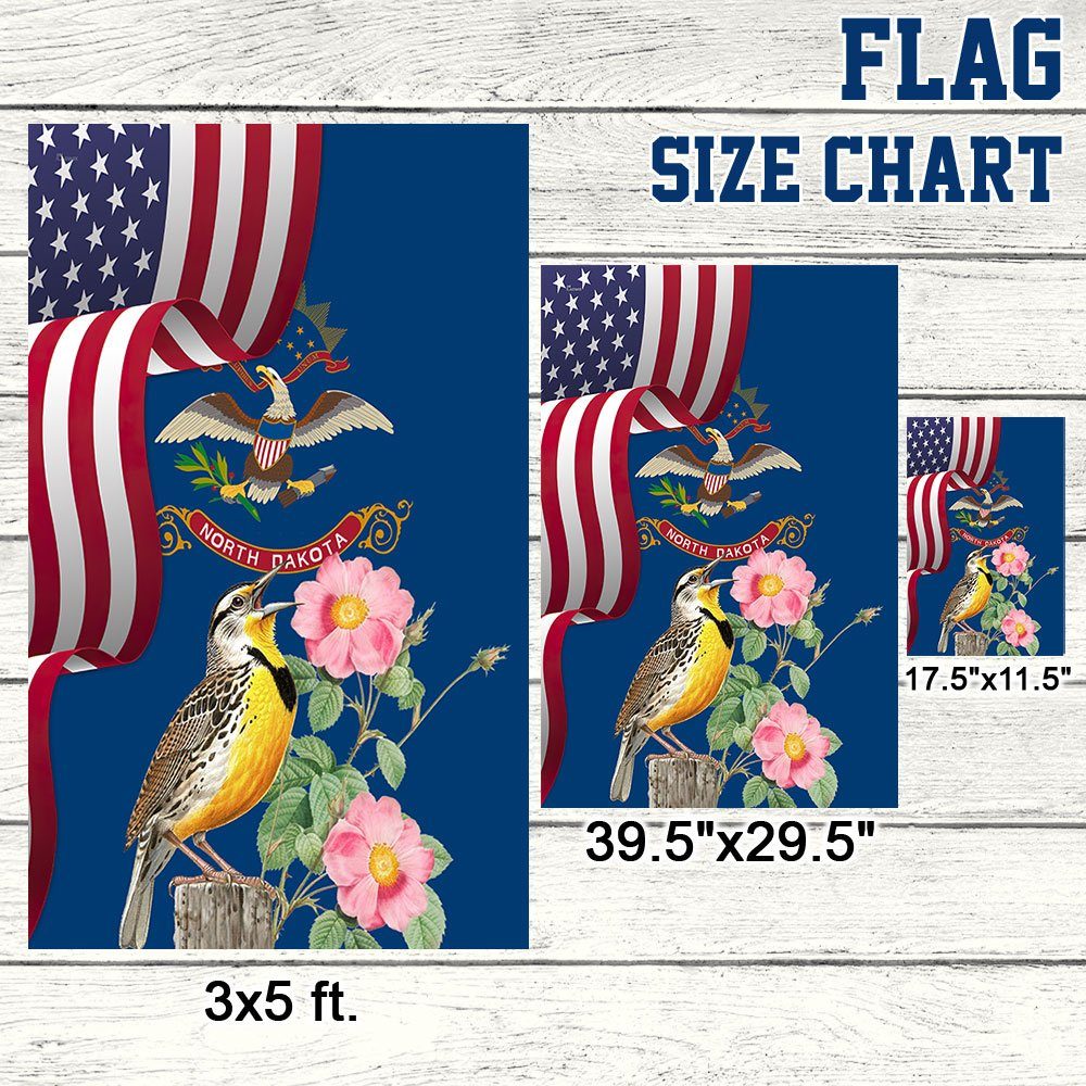 North Dakota Meadowlark Bird and Prairie Rose Flower Flag MLN1141Fv9