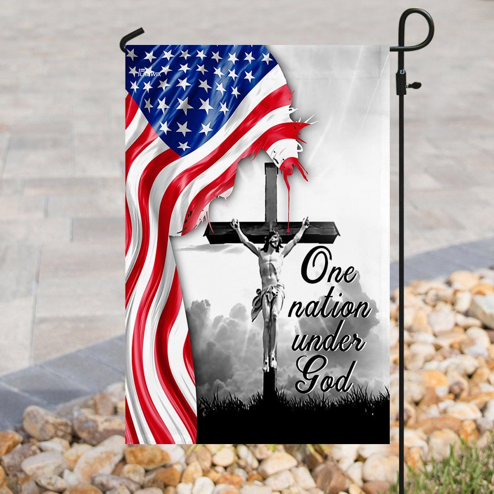 One Nation Under God. Jesus Christian Cross American Flag One Nation Under God. Jesus Christian Cross American Flag