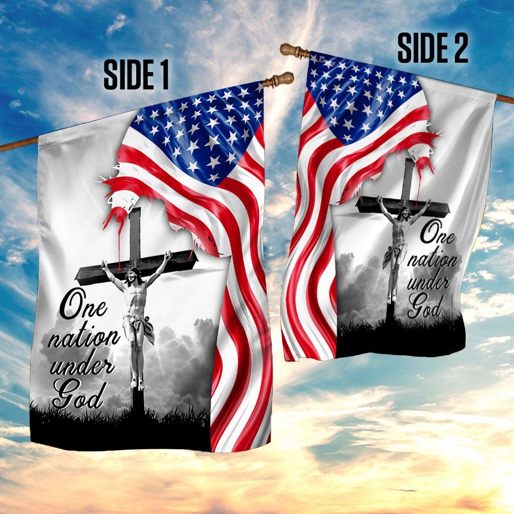 One Nation Under God. Jesus Christian Cross American Flag One Nation Under God. Jesus Christian Cross American Flag