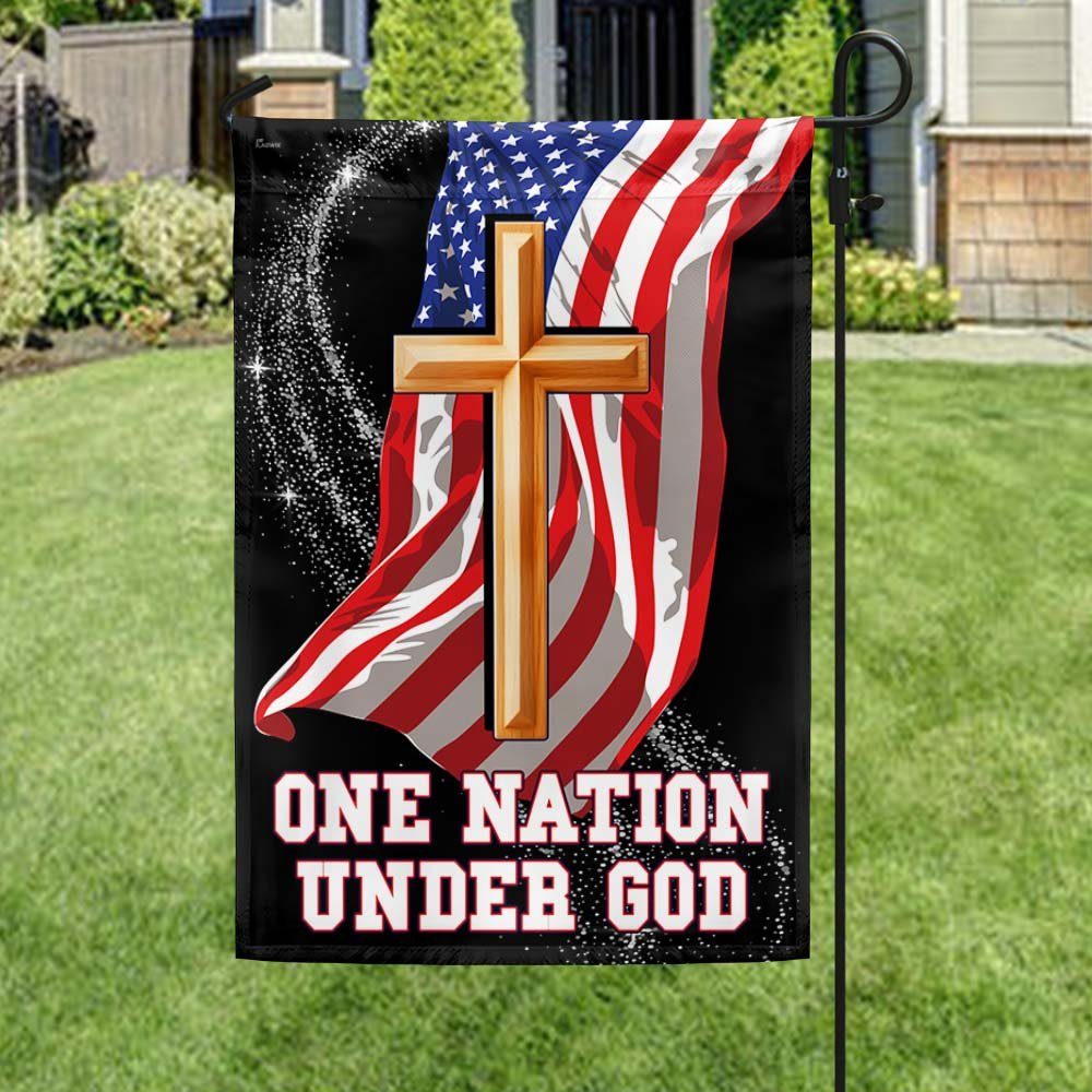One Nation Under God Christian Cross American Flag MLN1515F