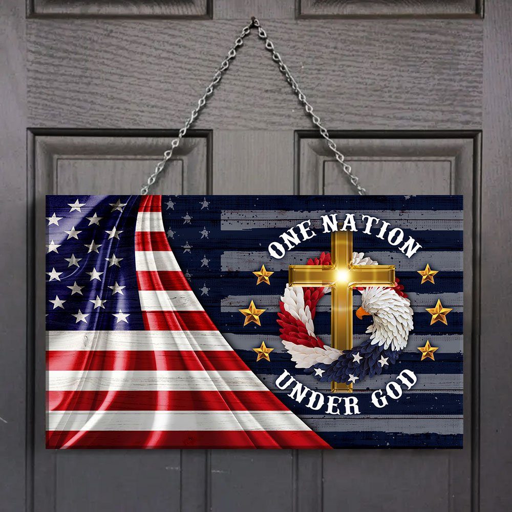 One Nation Under God Rectangle Wooden Sign LHA1640WD