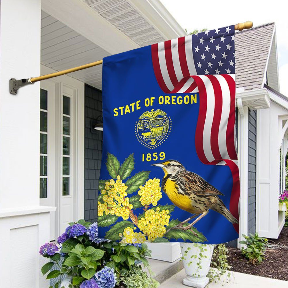 Oregon State Meadowlark Bird and Oregon Grape Flower Flag MLN1141Fv35