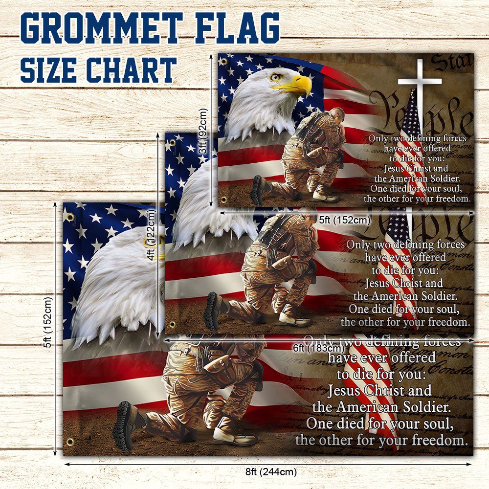 Owe To Jesus Christ And The American Soldier Grommet Flag. Veteran Christ Cross Grommet Flag MLN110GF