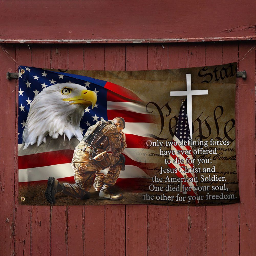 Owe To Jesus Christ And The American Soldier Grommet Flag. Veteran Christ Cross Grommet Flag MLN110GF