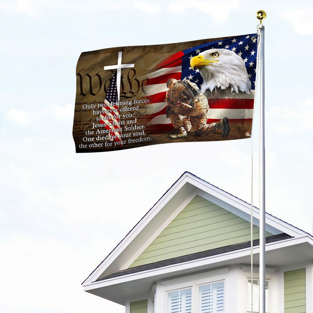 Owe To Jesus Christ And The American Soldier Grommet Flag. Veteran Christ Cross Grommet Flag MLN110GF