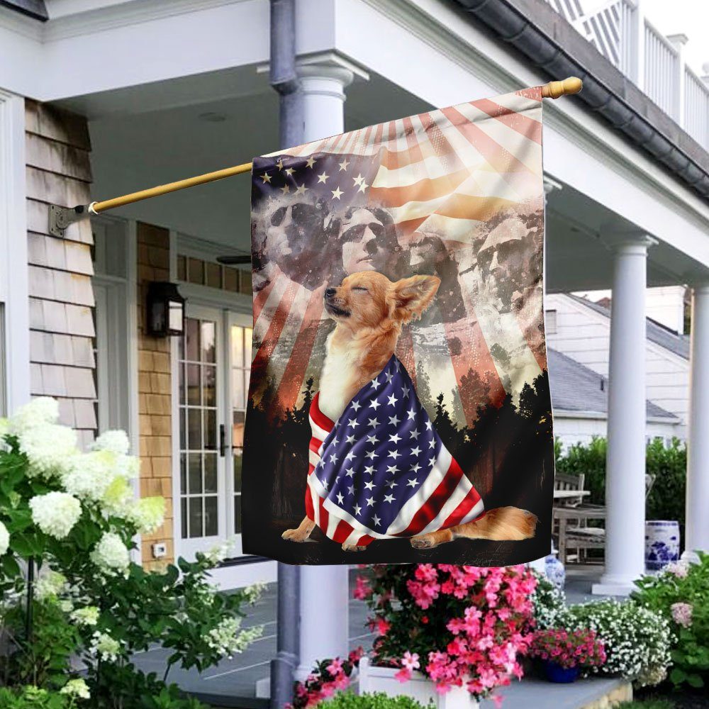 Patriotic Chihuahua With Mount Rushmore Flag