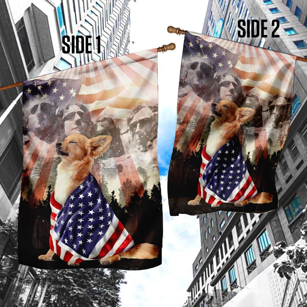 Patriotic Chihuahua With Mount Rushmore Flag