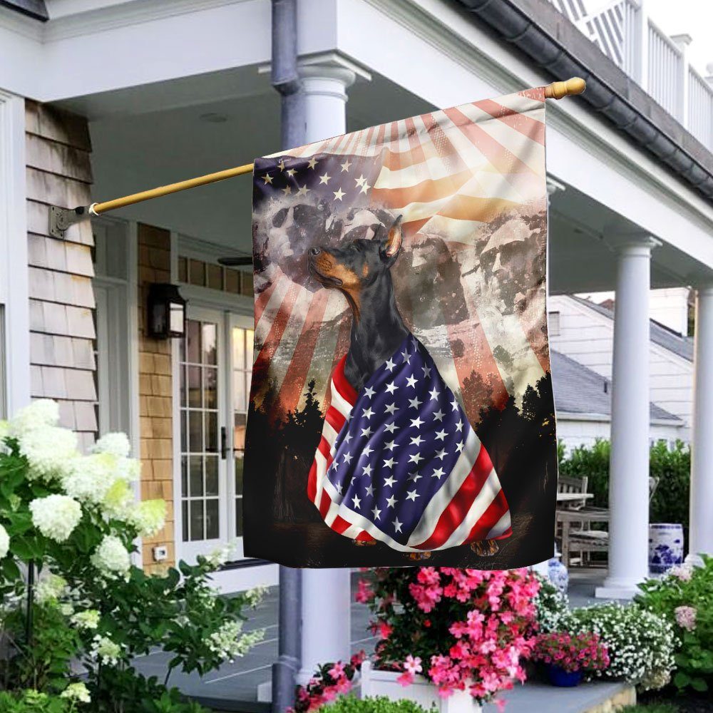 Patriotic Doberman With Mount Rushmore Flag