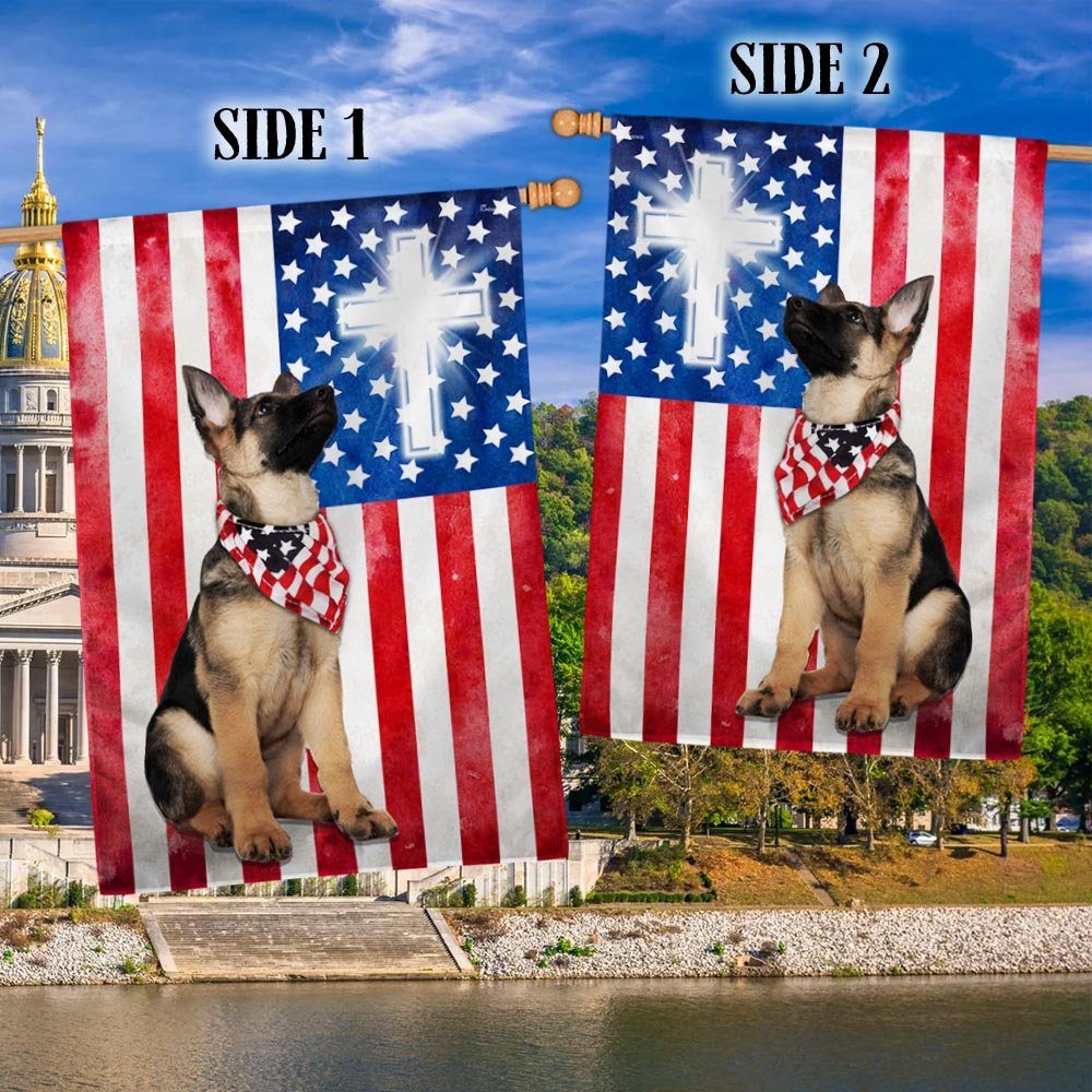 Patriotic German Shepherd Christian Cross American Flag TPT886F