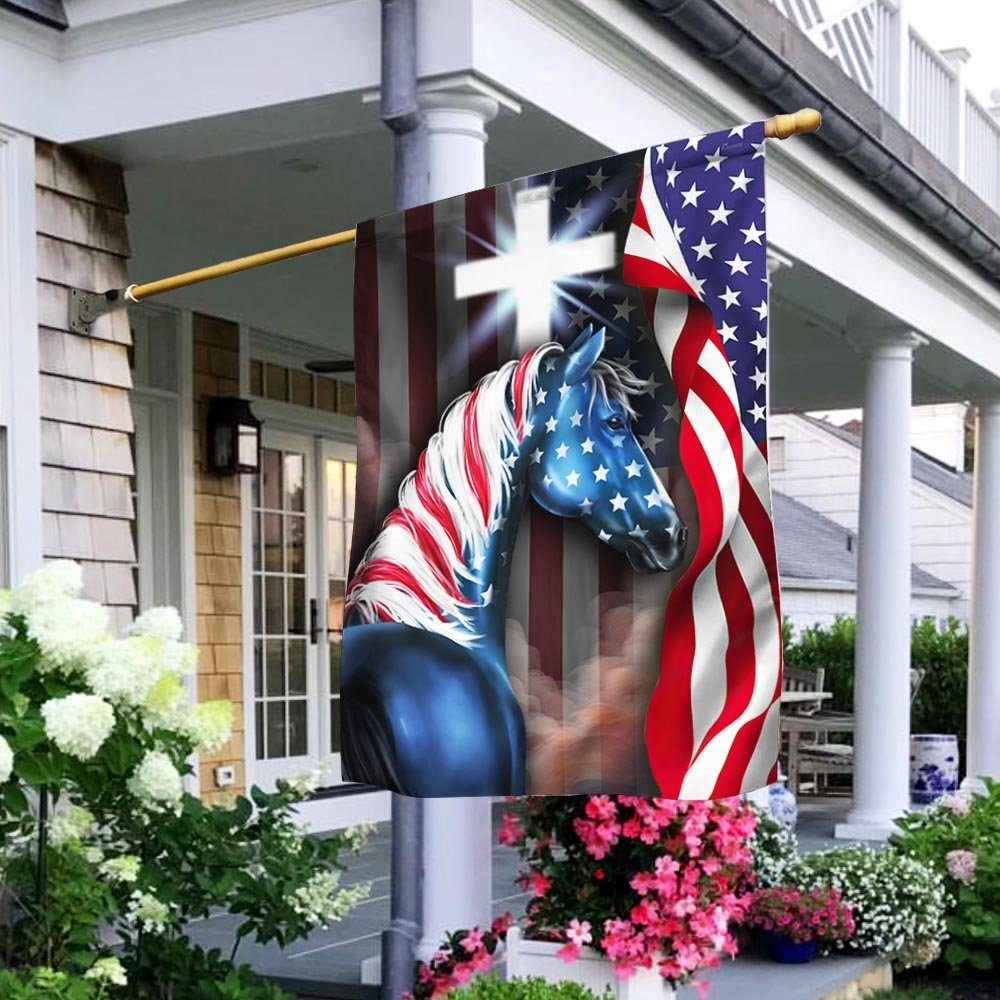 Patriotic Horse with Christian Cross American Flag TPT873F