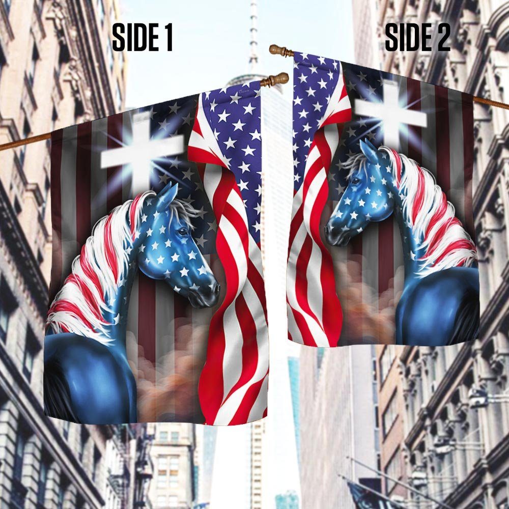 Patriotic Horse with Christian Cross American Flag TPT873F