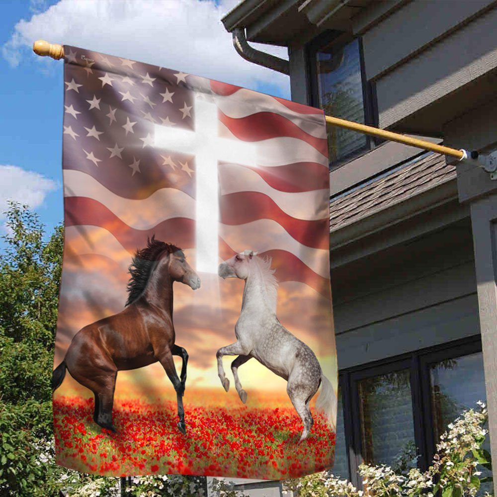 Patriotic Horses Rearing Flag DDH3186F