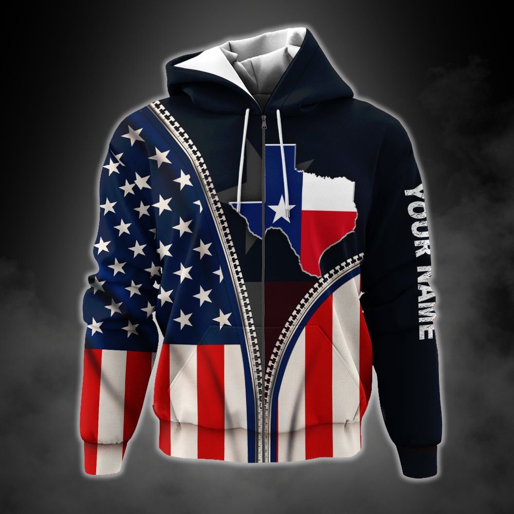Personalized 3D Zip Hoodie Texas State Of Mind BNT218ZHCT