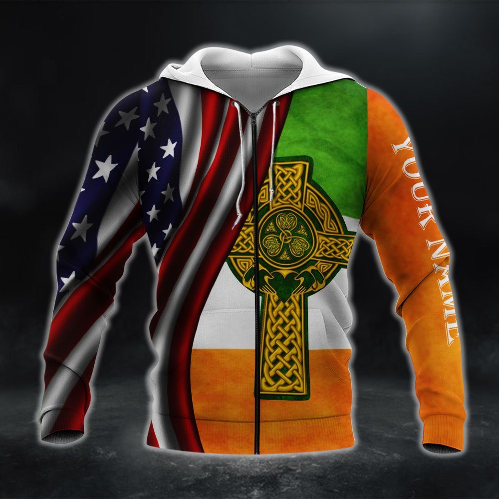 Personalized American Irish Zip Hoodie Custom Name PN2812ZHCT