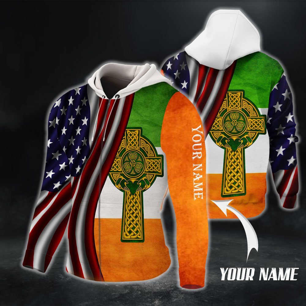 Personalized American Irish Zip Hoodie Custom Name PN2812ZHCT