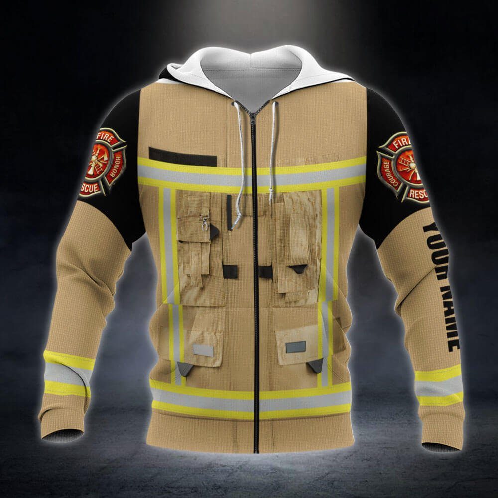 Personalized Firefighter Custom Name Zip Hoodie THB3724ZHCT