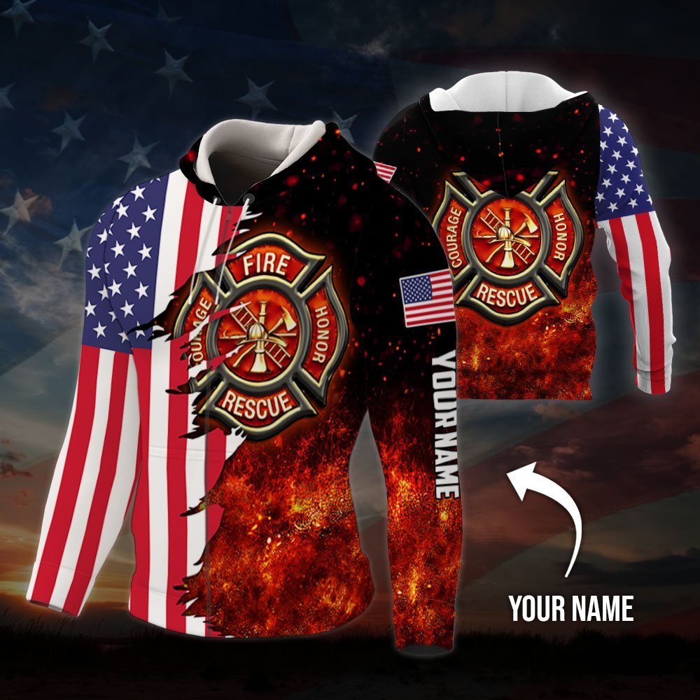 Personalized Firefighter Zip Hoodie Proud Firefighter 3D Zip Hoodie TRH1961ZHCT