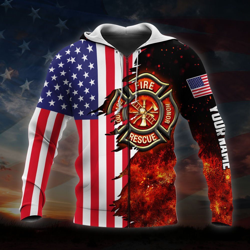 Personalized Firefighter Zip Hoodie Proud Firefighter 3D Zip Hoodie TRH1961ZHCT