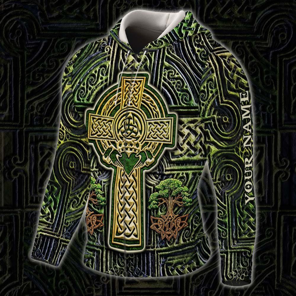 Personalized Irish Celtic Christian Cross Custom Name Zip Hoodie THH1288ZHCT
