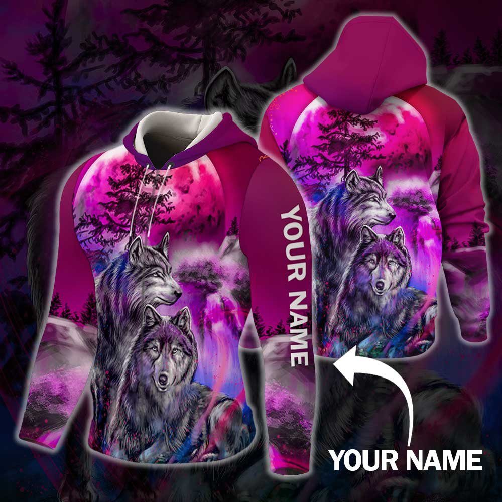 Personalized Romantic Wolf Couple Zip Hoodie Custom Name DBD2938ZHCT