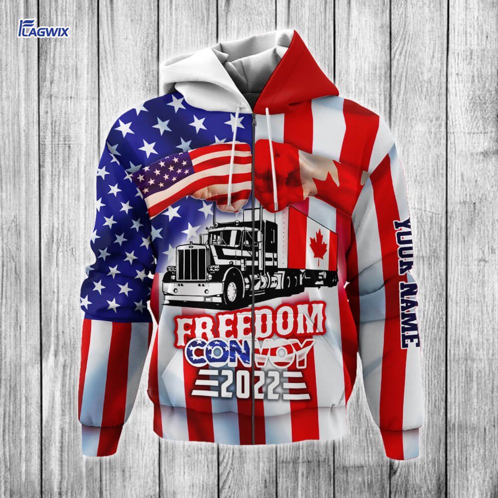 Personalized Truck. Freedom Convoy 2022. Truckers For Freedom. Mandate Freedom American Canadian Trucker 3D Zip Hoodie NNT395ZHCT