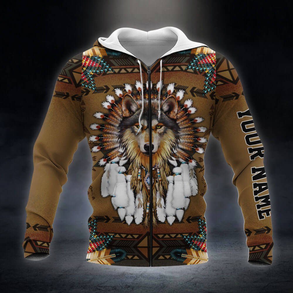 Personalized Wolf Native American Zip Hoodie Custom Text THB2937ZHCT