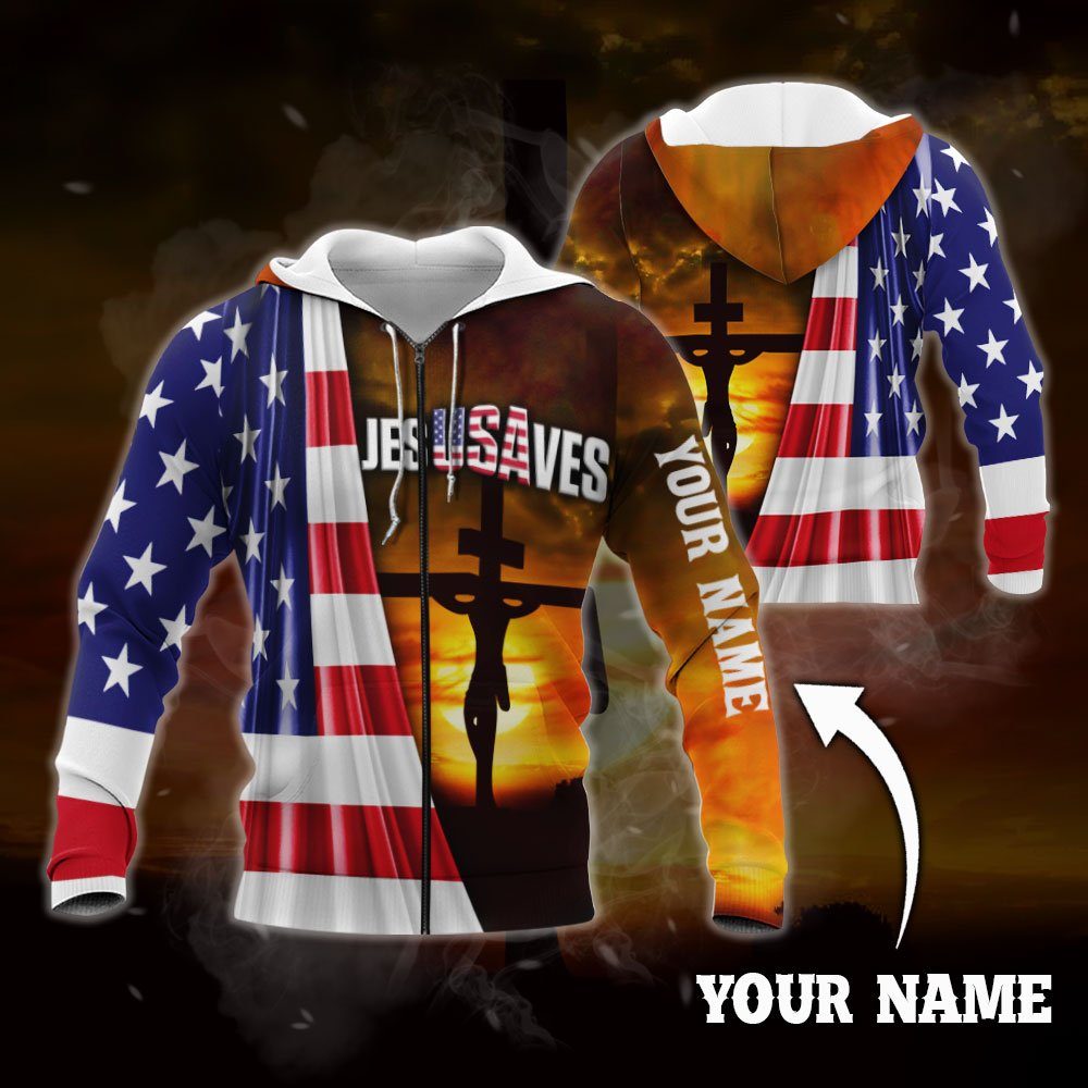 Personalized Zip Hoodie Jesus American JESU.S.AVES Custom Name BNN03188ZHCT