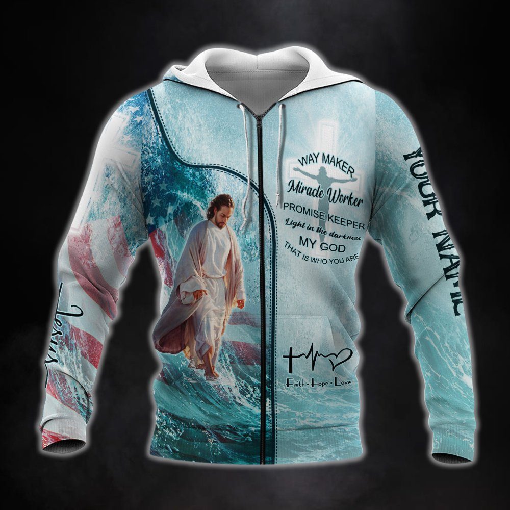 Personalized Zip Hoodie Jesus God Way Maker Miracle Worker Promise Keeper MLH2151ZHCT