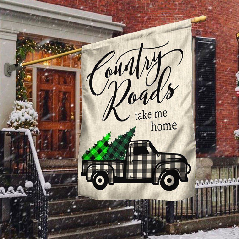 Pickup Truck Christmas Flag Country Roads Take Me Home TQN587F