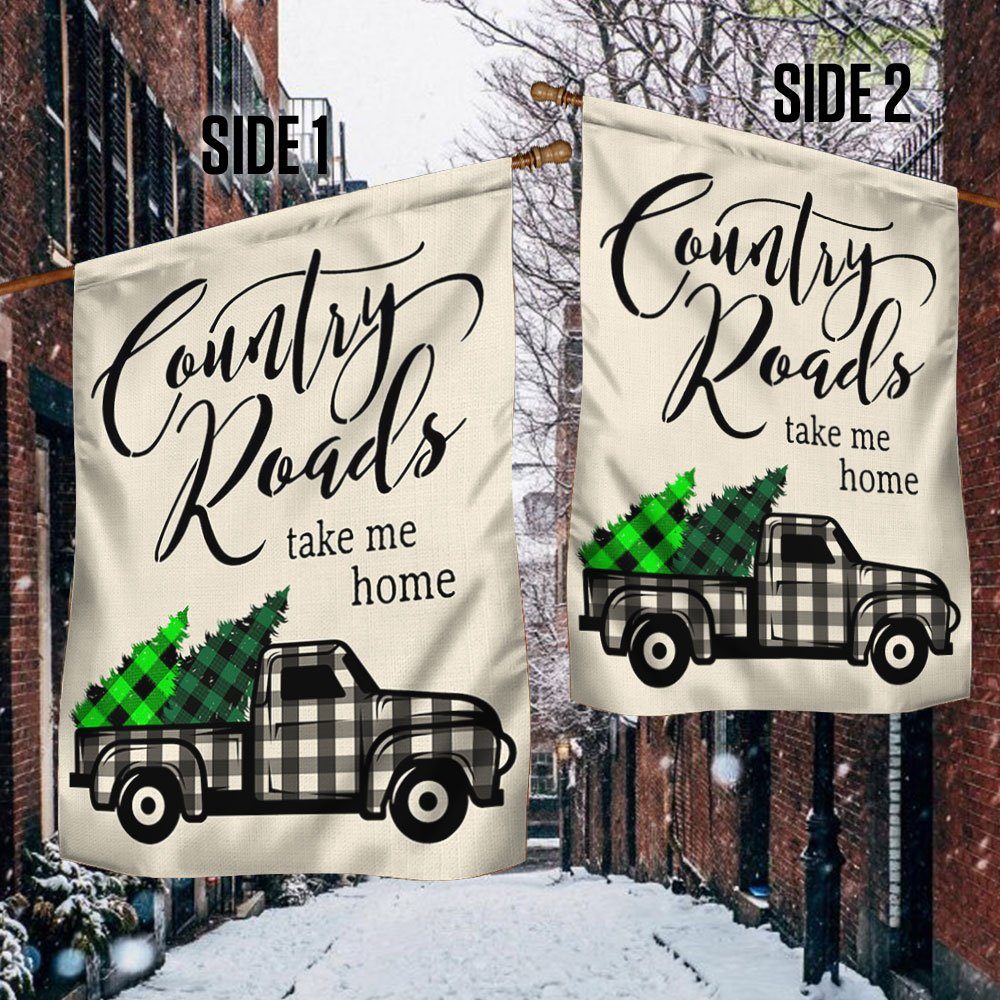 Pickup Truck Christmas Flag Country Roads Take Me Home TQN587F
