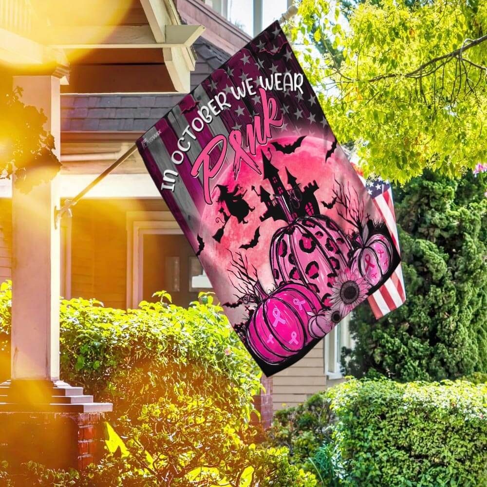 Pink Pumpkin Breast Cancer Awareness Flagwix™ In October We Wear Pink Halloween Flag