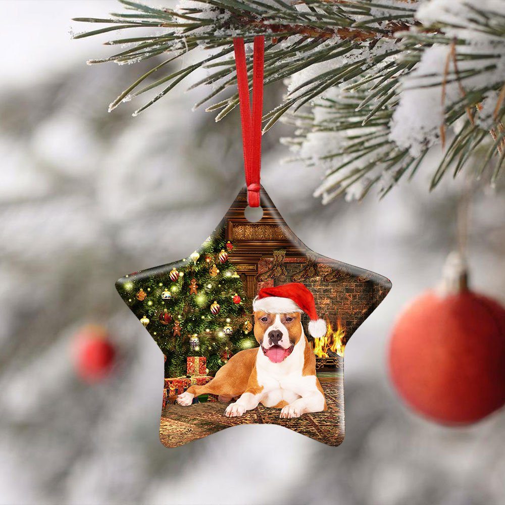 Pitbull Christmas Ceramic Ornament