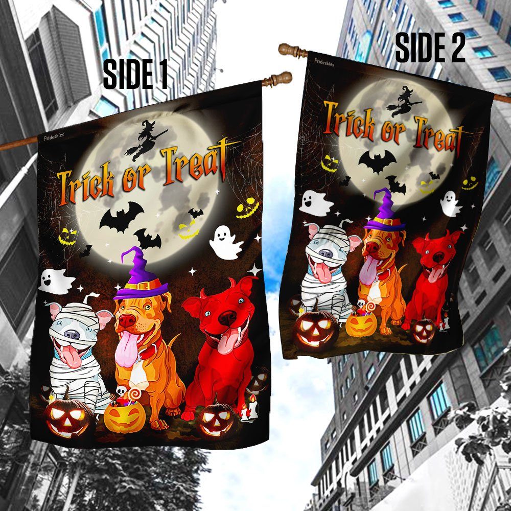 Pitbull Hallowen Trick Or Treat Flag