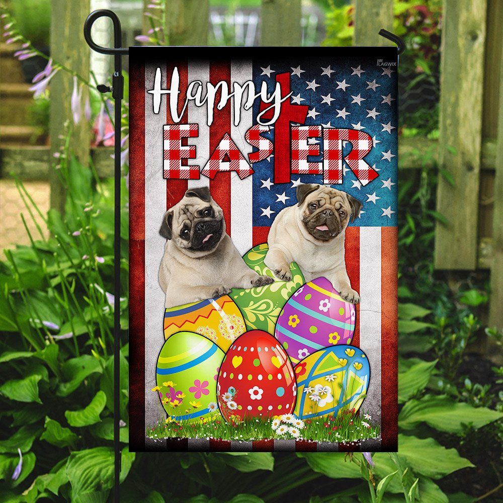 Pug Dog Easter Egg Hunt Flag Pug Dog Easter Egg Hunt Flag