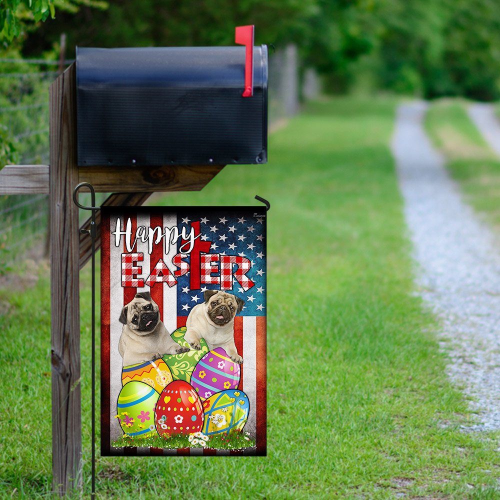 Pug Dog Easter Egg Hunt Flag Pug Dog Easter Egg Hunt Flag