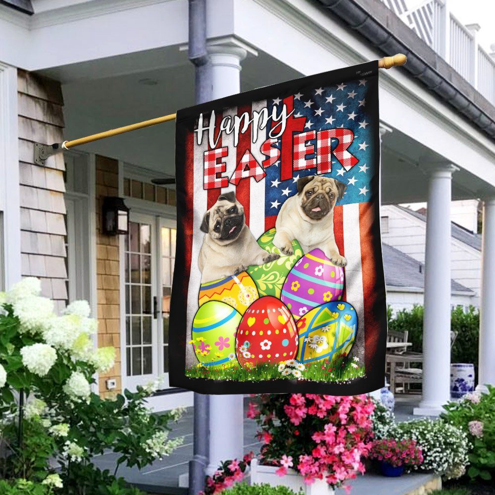 Pug Dog Easter Egg Hunt Flag Pug Dog Easter Egg Hunt Flag